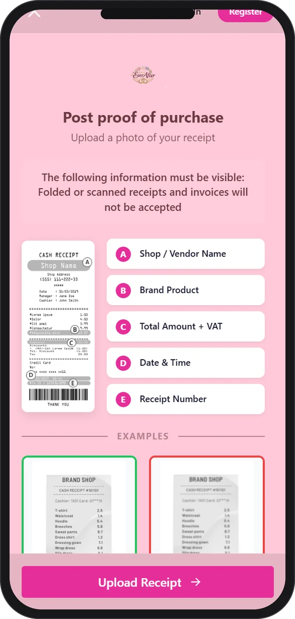 Receipt upload screen of a FIBRE consumer promotion
